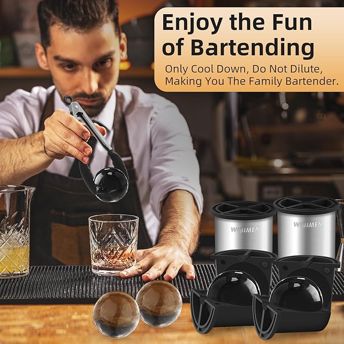 Clear Ice Cube Maker - 2.5" Ball - Stainless Steel Clear Ice Maker - Compact Design - for Old Fashioned Whiskey Gifts, Cocktail, Bourbon
