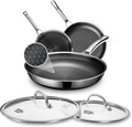Hybrid Pans Set Nonstick with 2Lid, 8&10&12 Inch Nonstick Frying Pans Set, Dishwasher Induction Oven Broiler Safe Stainless Steel Skillet, PFOA Free Kitchen set