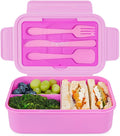 Caperci Classic Bento Box Adult Lunch Box for Older Kids - Leakpoof 47 oz 3-Compartment Lunch Containers for Adults and Teens, Built-in Utensil Set, Ideal for On-the-Go Balanced Eating, Vivid Orchid