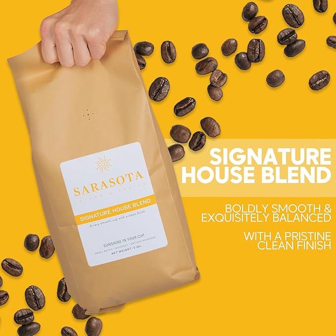 Sarasota Coffee Ground Signature House Breakfast Blend | Medium Roast Gourmet Coffee Grounds | Low Acid, Mold Free, Specialty Grade Bulk Ground | 5lb (80 oz)