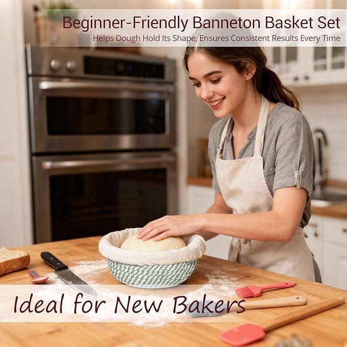 Banneton Bread Basket, 9" Round and 10" Oval Bread Proofing Basket Set with Cotton Liners and Covers, Bread Basket Proofing Bowl Ideal for Sourdough Starter and Artisan Loaf Baking