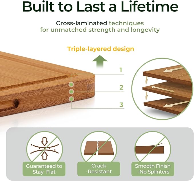 Extra Large Bamboo Cutting Board for Kitchen - 18 Inch Wood XL Cutting Boards with Juice Groove and Handles, Wooden Chopping Board for Meat, Cheese, Fruit & Vegetables (Pre Oiled, Brown)