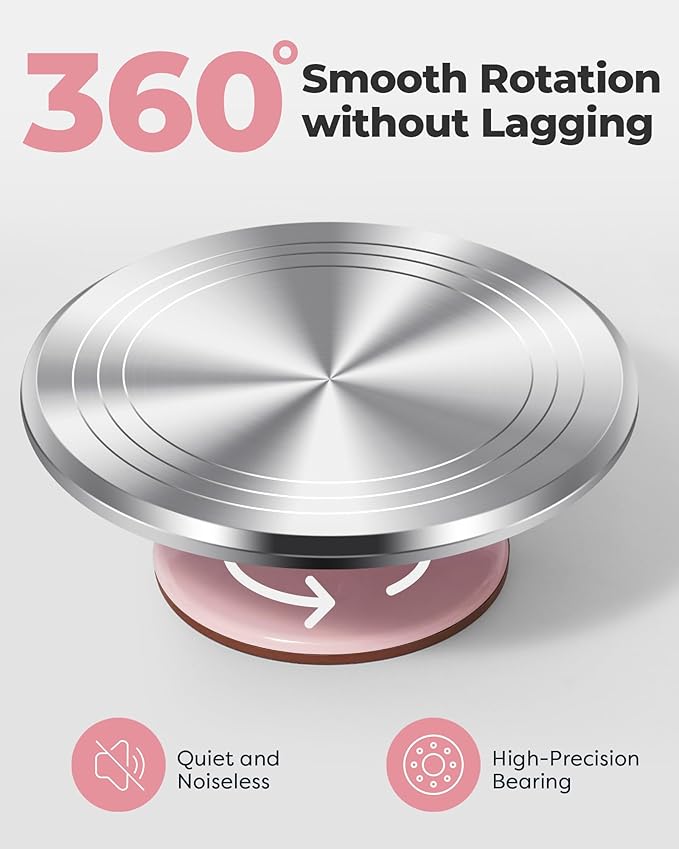 Kootek Aluminium Cake Turntable Set, Baking Tools with Revolving 12" Cake Stand for Decorating, 12.7" Offset Spatula, 3 Stainless Steel Frosting Icing Smoother, Cake Serve Cake Decorating Kit Supplies