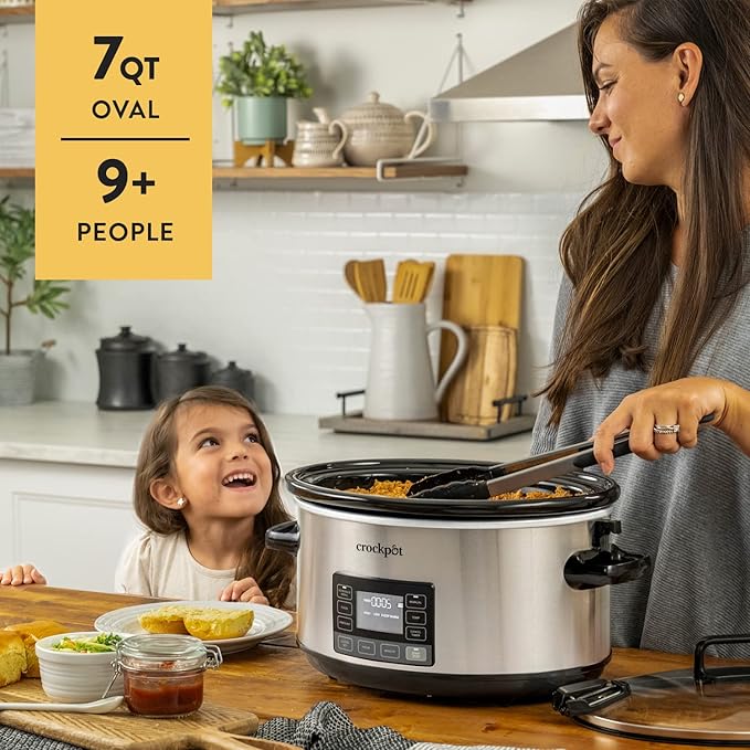 Crock-Pot 7-Quart Slow Cooker, Portable Programmable with Timer, Locking Lid, Stainless Steel; an Essential Kitchen Appliance, Perfect for Families and Gatherings