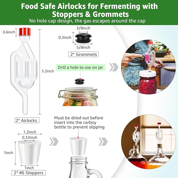 14” Auto Siphon-3/8” Racking Cane, Wine Siphon Pump with 5.5FT Tubing, Auto Siphon Clamp, Cleaning Brush, Airlock for Fermenting with Stoppers & Grommets, Siphoning Kit for Wine Making Homebrew