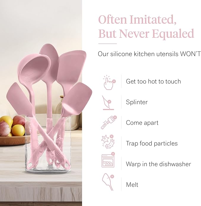 GIR: Get It Right - 5 Piece Essentials All Purpose Set - Ladle, Spatula, Flip, Spoon & Spoonula, Non-stick, Heat Resistant, Dishwasher Safe, Kitchen Utensils, Baking Supplies - Rose