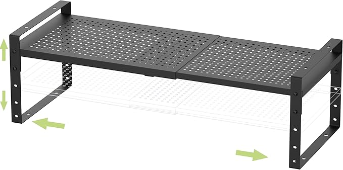 Expandable Stackable Aadjustable Shoe Rack Pantry Shelf for Kitchen Cabinets Counter Shelves Countertop Cupboard Storage Solution,Sturdy Heavy-Duty Metal Construction(1Pack/Black/Large)
