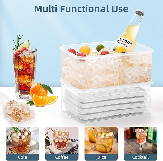 WIBIMEN Mini Ice Cube Trays, Small Tiny Round Pebble Crushed Nugget Ice Trays for Freezer with Lid - Chilling Drinks Coffee Juice(4 Pack/0.55In - White)