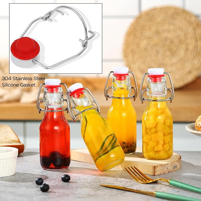 12 Pack 4 oz Swing Top Glass Bottles,Flip Top Glass bottles with airtight Caps for Home Brewing Beer,Kombucha,2nd Fermentation,Kefir,Beverages,Soda,Oils,Vinegar,Limoncello,Vanilla extract