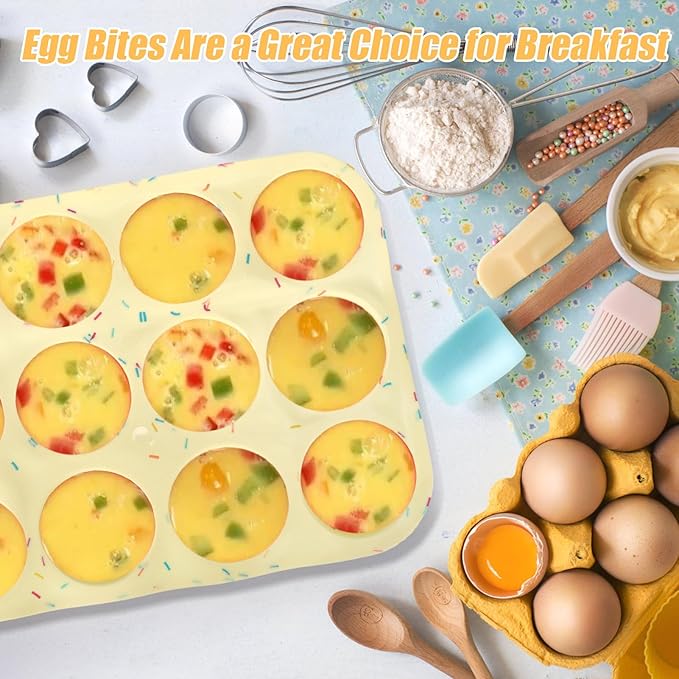 Palksky Silicone Egg Bite Molds, 2Pack 12-Cavity Muffin Pan for Baking, Tarts, Nonstick Cupcake Pan