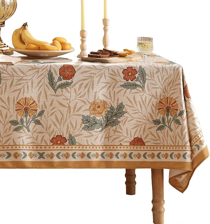 patdrea Designer French Vintage Rectangular Tablecloth,Yellow Floral Pattern Anti-Wrinkle Table Cloth,Dacorative Cover for Kitchen Dining Parties,Christmas,Thanksgiving,63"x87"-Cornflowers