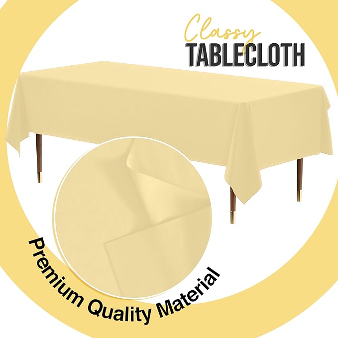 Exquisite 66% Thicker Premium Plastic Table Cloth Rectangle Table Cover 0.5 Mil 6 Pack Light Yellow Table Cloth 54 Inch x 108 Inch Disposable Tablecloth Won't Tear Easily Like Cheap Thin Brands