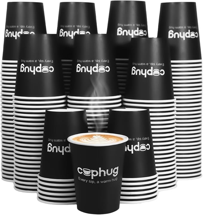 300 Pack 8 oz Disposable Paper Coffee Cups, 8 Ounce Black Paper Hot Coffee Cups–Perfect for Hot Beverages, Party, Office, and Home Use