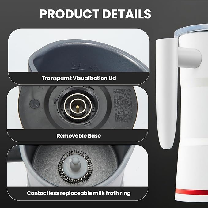 4 in 1 Electric Milk Frother, Steamer with Warming function, Automatic Hot and Cold Milk Frother, Coffee Frother, Latte, Hot Chocolate, Macchiato, Cappuccino (White)