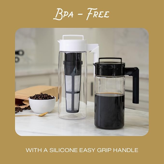 Takeya Tritan Cold Brew Coffee Maker - Airtight Pitcher with Leak-Free Lid - BPA-Free Cold Brew Maker with Silicone Handle - Dishwasher-Safe Pitcher for Homemade Cold Brew - 1 Quart, Black