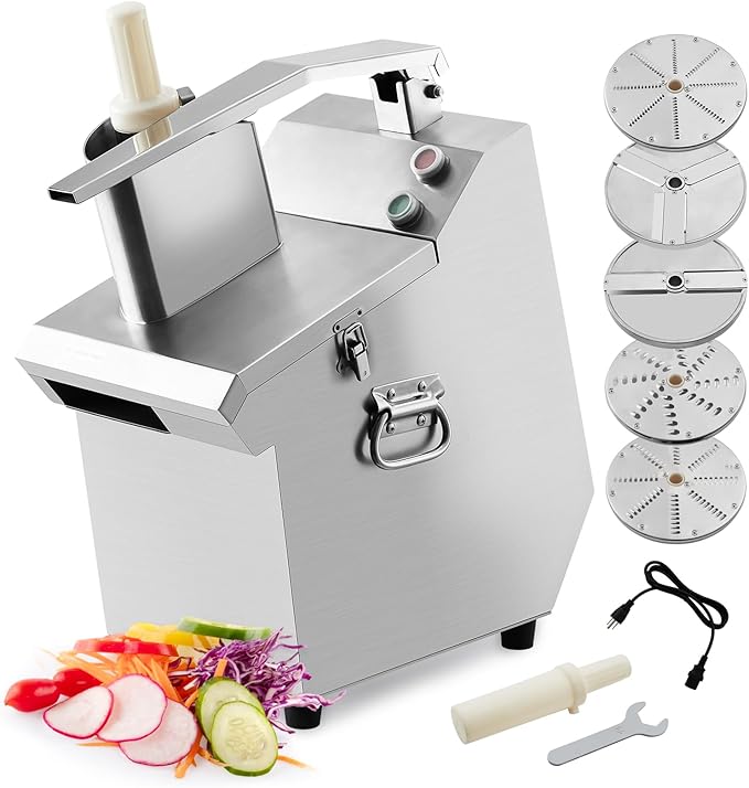 Commercial Food Processor with 5 Blades, Electric Vegetable Slicer & Chopper for Restaurant Kitchen - Stainless Steel Multifunctional Shredder, Slicer