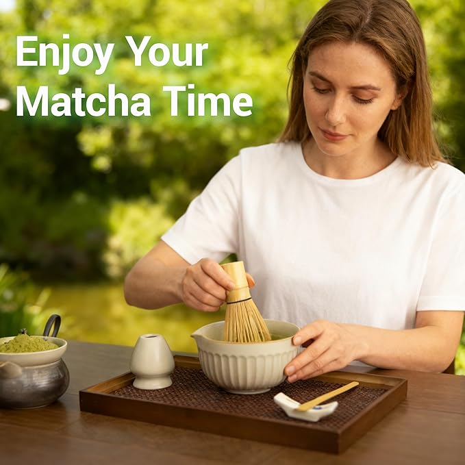 Matcha Whisk Set, Japanese Tea Ceremony Kit, 18oz Spout Bowl, Bamboo Whisk Scoop, Ceramic Holder Sifter Towel,7 pcs Matcha Tea Kit for Matcha Lovers, Christmas, Birthday Gift(White)