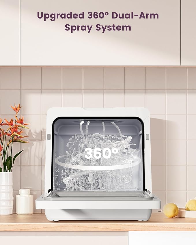 HAVA Countertop Dishwasher with Water Softener and Enhanced Energy Efficiency, Portable Dishwasher with 8 Wash Programs, Child Lock & Delayed Start Function, No Installation Needed - Misty Lilac