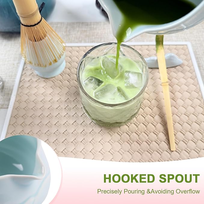 7-Piece Matcha Set–Traditional Japanese Tea Kit with Matcha Bowl, Bamboo Whisk, Ceramic Holder, Scoop, and Sifter–Perfect for Tea Ceremonies&Gifts for Matcha Lovers (Mountain Relief-Celadon)