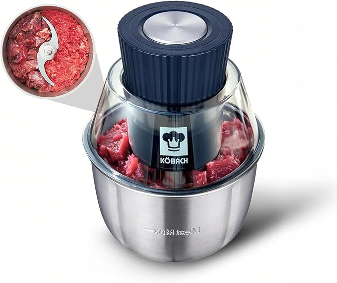 Electric Food Processor & Meat Grinder – 1.9 Qt Food Chopper with Pure Copper Motor, Dual-Layer Blades, Procesador de Alimentos Electrico