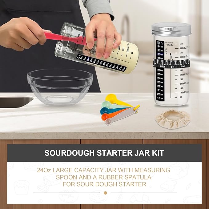 Sourdough Starter Kit with 2 Oval Banneton Proofing Baskets, 24oz Sourdough Jar, Silicone Pastry Mat, Bread Sling and Essential Tools for Sourdough Bread Making