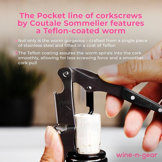 Pocket Prestige Waiters Corkscrew By Coutale Sommelier - Blackwood - French Patented Spring-Loaded Double Lever Wine Bottle Opener for Bartenders and Gifts - Sharp Micro-Serrated Knife