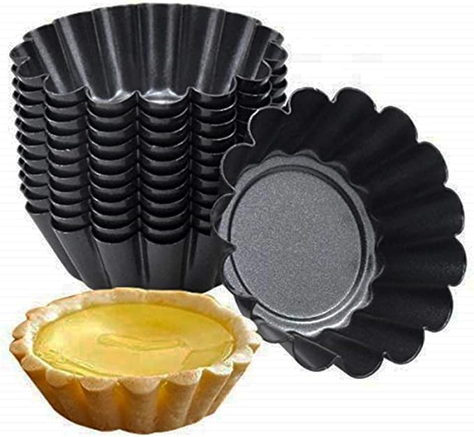 12 Packs Egg Tart Mold, Bigger Size 3 x 0.9inch, Non-Stick Pan Carbon Steel Cake Molds, Mini Pie Mould, Muffin Cupcake Pudding Baking Cup Maker - for Pies, Chinese Egg Tart, Cakes