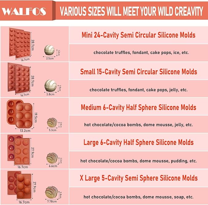 Semi Sphere Silicone Mold, Silicone Chocolate Molds,3 Packs Baking Molds for Making Chocolate, Cake, Jelly, Dome Mousse (6 Cups, 15 Cups and 24 Cups)