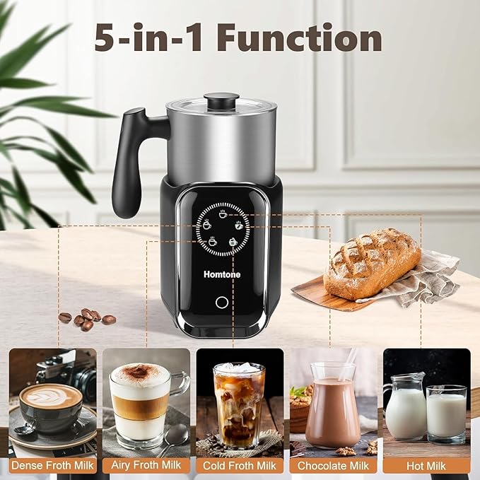 Homtone 5-in-1 Induction Milk Frother, 21oz Removable Automatic Milk Frother Dishwasher Safe for Latte, Hot Chocolate, and Hot and Cold Milk Froth, Chocolate Milk