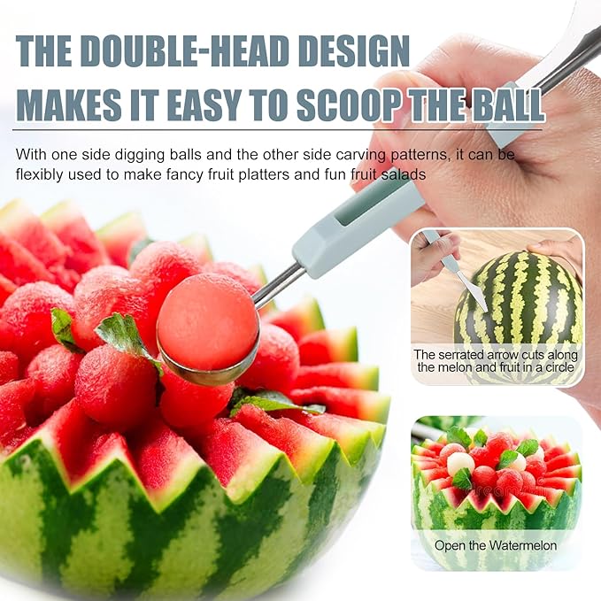 Melon Baller Scoop Set, 6 in 1 Fruit Cutter, Fruit Carving Tools Watermelon Cutter Dig Pulp Separator Kiwi Cutter Tools Avocado Knife & Pitter(bule)