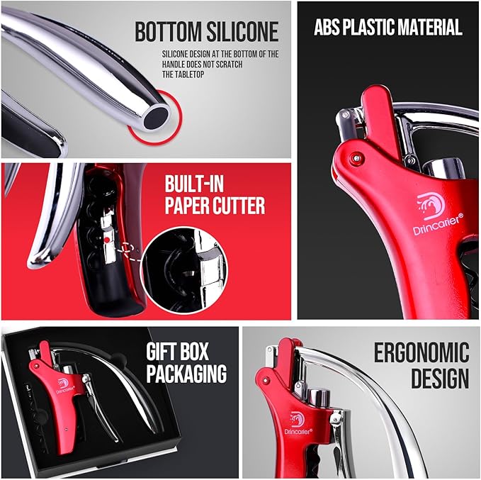 Vertical Lever Corkscrew with Non-Stick Worm, Compact Rabbit Wine Opener Wine Bottle Opener with built-in Foil Cutter