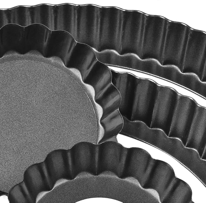 TORASO 11Inch, 9 Inch and 4 Inch Tart Pan with Removable Bottom, 2 Pcs Large Size Quiche Pan and 4 Pcs Small Size Pie Pan, Non-Stick Baking Pan (Set of 6)