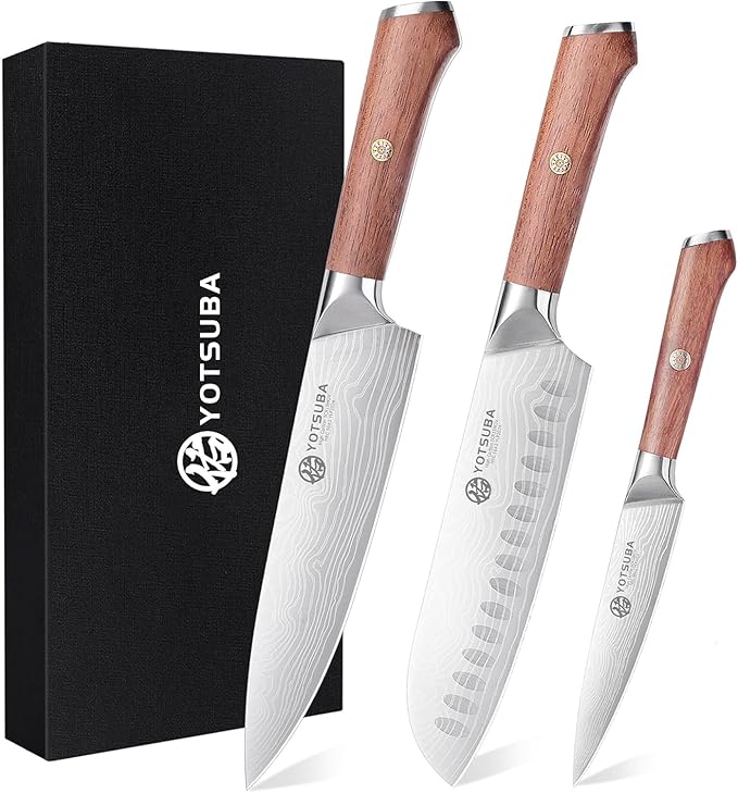 YOTSUBA Kitchen Knives Set 3 PCS, Ultra Sharp Chef Knife Set High Carbon Stainless Steel Blade, for Home & Restaurant Use, With Smooth Ergonomic Handle and Stylish Premium Gift Box