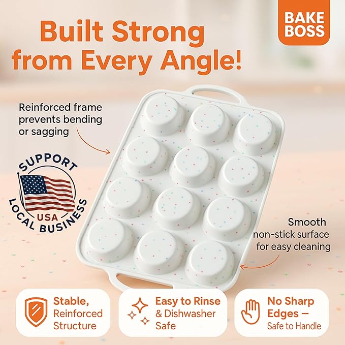 12-Cup Silicone Muffin Pan with Metal-Reinforced Handles – Nonstick, Non-Toxic Cupcake Pan for Baking – Easy-Release, BPA-Free, Dishwasher-Safe Silicone Muffin Tray - 1 PACK - CREAM