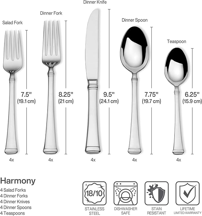 Mikasa, Harmony Flatware Service for 4, 20 Piece Set, 18/10 Stainless Steel Silverware Set (Pack of 2)