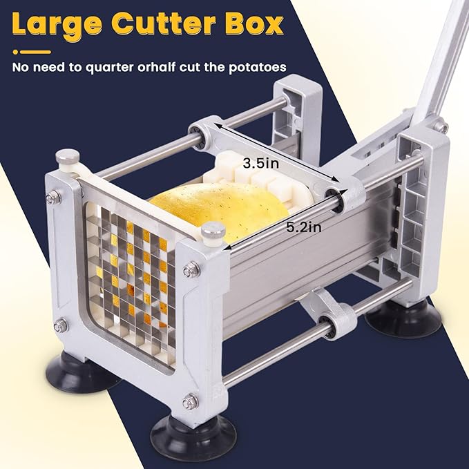 Heavy Duty French Fry Cutter with 3 Stainless Steel Blades (1/4" 3/8" 1/2") - Manual Metal Potato Slicer for Vegetable, Sweet Potatoes, Onions