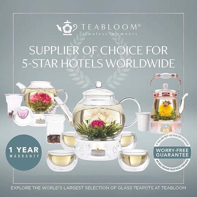 Teabloom Balance Borosilicate Glass Tea Kettle & Teapot – Stovetop-Safe, 40oz – Deep Loose Tea Infuser for Hot & Iced Tea – Elegant & Versatile Design for Tea Connoisseurs
