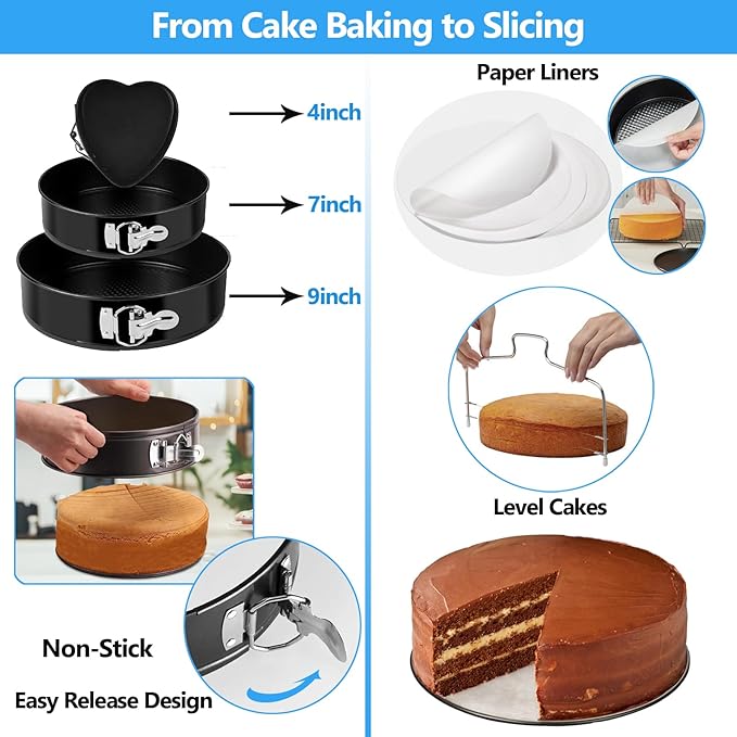 722pcs Cake Decorating Kit - Baking Supplies with Springform Pans, Cake Rotating Turntable, Icing Piping Bags and frosting Tips Set - Cake Decorating Tools for Beginners