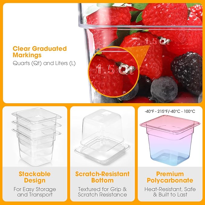 12 Pack 6'' Deep NSF Food Pans 1/6 Size | Commercial Food Storage Containers | Polycarbonate Plastic Pans for Restaurant | Commercial Grade for Food Prep | Clear