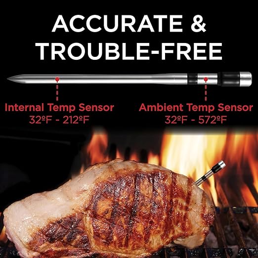 Wireless Meat Thermometer with Digital Meat Probe, Measures Internal & Ambient Temp, 800FT Bluetooth Meat Thermometer with Host Control for Barbecue, Outdoor Grilling, Oven & Smoker (Black)