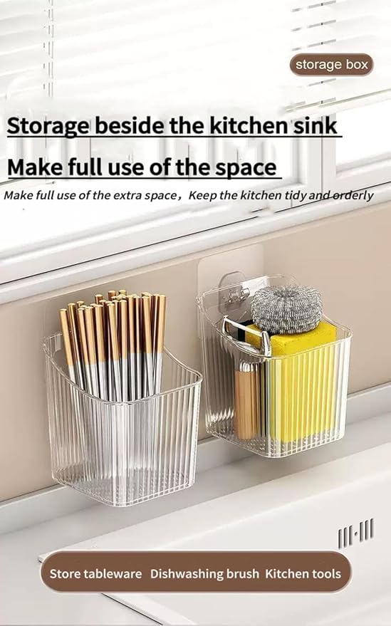 6Pack Wall Mount Organizer, Adhesive Cabinet Door Storage Bins, Clear Makeup Containers, Stackable Organizer Basket for Kitchen, Bathroom, Cabinet, Pantry, Office，Refrigerator Small Items storage