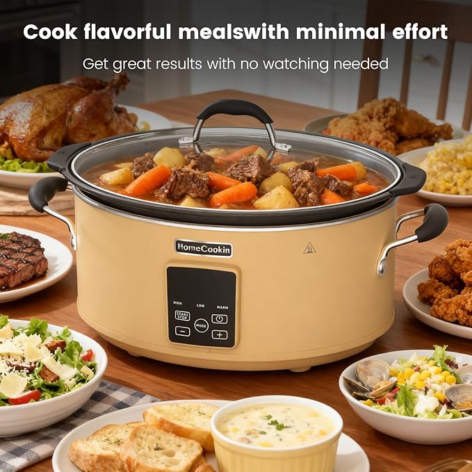 HOMECOOKIN Slow Cooker, Extra Large 10 Quart Digital Programmable Slow Cookers with Timer, Dishwasher Safe Glass Lid & Crock, Kitchen Appliance for Families and Gatherings, Brown