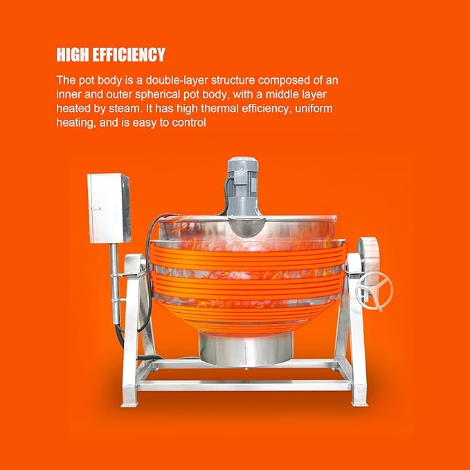 13.2Gallon/50L Jacketed Kettle Large Electronic Tilting Sugar Jam Gas Boiling Machine Commercial Electric Jacketed Pot with Stirring and Edge Scraping 220V 60HZ Three-phase 750W