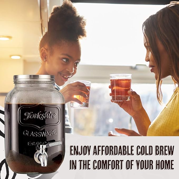 2-Gallon Cold Brew Coffee Maker – Commercial Size Extra Large Glass Dispenser with Metal Spigot, Reusable Metal Filter & Airtight Lid – Big Batch Brewing by KitchenToolz
