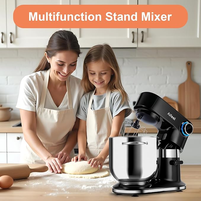 Aifeel 10.5 QT Stand Mixer,900W Electric Food Dough Mixer,Large Capacity Tilt-Head Kitchen Electric Mixer with Dough Hook,Beater,Whisk & Splash Guard,Dishwasher-Safe Attachments for Baking(Black)