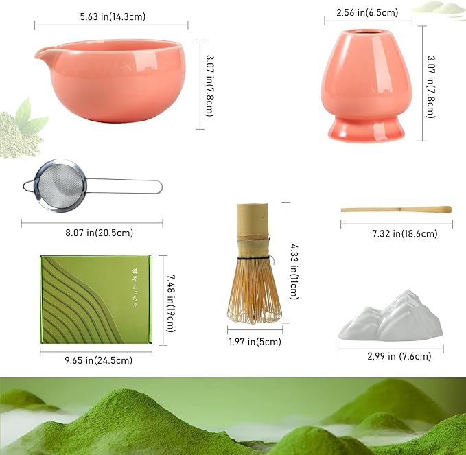 Matcha Whisk Set, Ceramic Matcha Set with Spout, Matcha Bowl Kit with Sifter, Whisk and Holder, Bamboo Scoop, Scoop Rest, Tea Towel, 7 Pcs Matcha Kit Set for Making Breakfast/Latte for Matcha Lovers