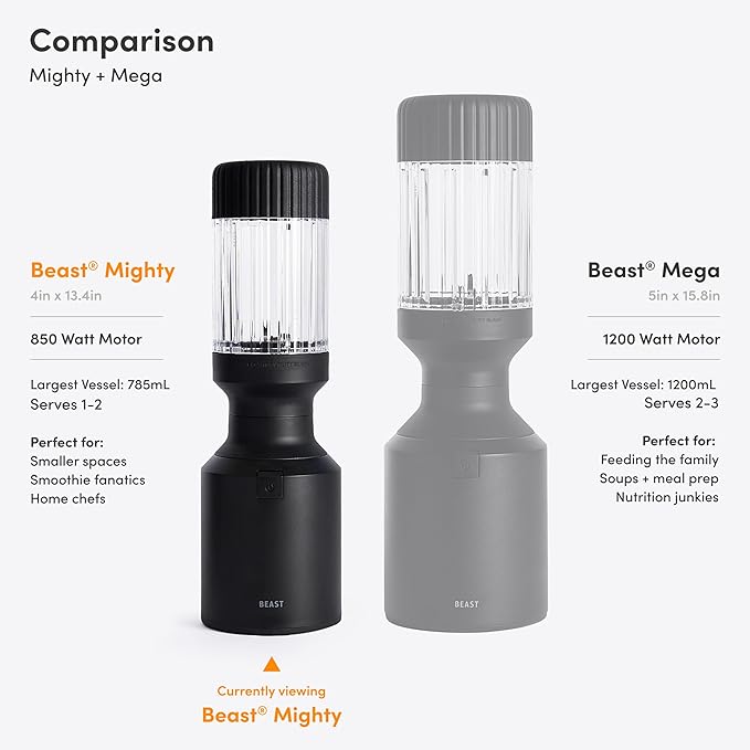 Beast Mighty 850 Plus | Premium Compact Personal Blender | Smoothies, Shakes, Dressings, Sauces | Blends Ice and Frozen Fruit | New XL Vessel | Extra Vessels, Lids and Straws | 850W (Terra)