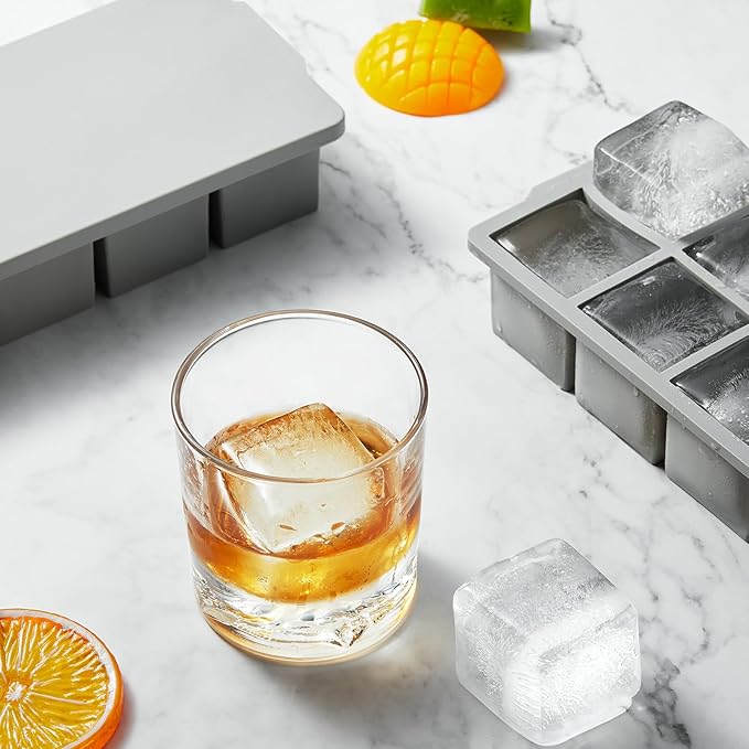Nax Caki Large Ice Cube Tray with Lid Pack of 2, Stackable Big Silicone Square Ice Cube Mold for Whiskey Cocktails Bourbon Soups Frozen Treats, BPA Free