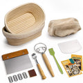 Rorecay Banneton Bread Proofing Baskets Set of 2, 10 Inch Oval Cane Sourdough Bread Rising Basket Bowls with Sourdough Bread Lame Dough Scraper Basting Brush for Sour Dough Proofing Fermentation