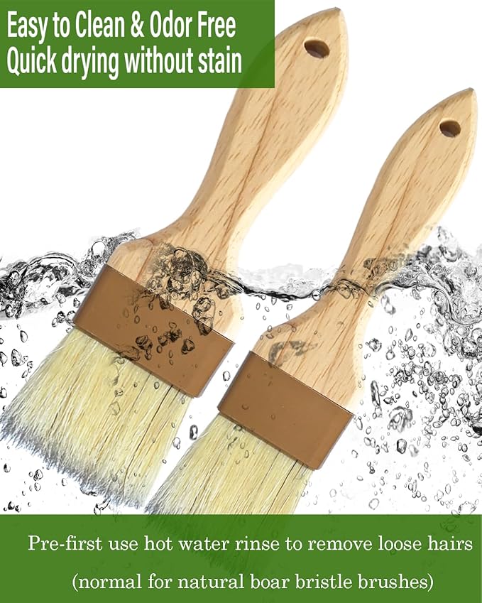 2" & 1.5" Non-Shedding Natural Boar Bristle Pastry & Basting Brush - Food-Grade, Heat-Resistant Cooking Gadgets for Baking, Grilling, Butter, Egg Wash, Oil, Sauce, Marinade, Roasting,Coffee